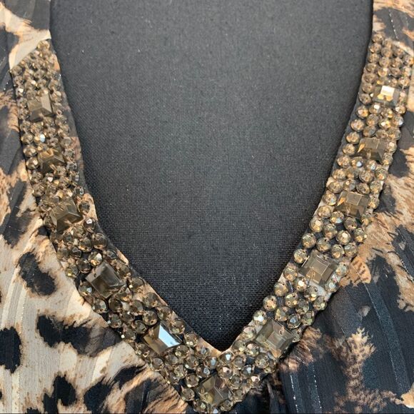 Laura Petites Leopard animal print chiffon sheer transparent beaded blouse Sz XL - Picture 4 of 13